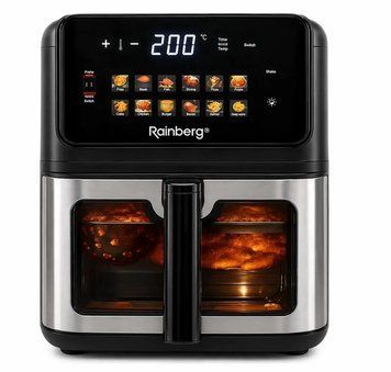 Аерогриль Rainberg RB 2342 4800W аерофрітюрниця безмасляна для приготування без олії з 2 Тенами 12,5 л та сенсорним керуванням Срібляста з чорним RB 2342 фото