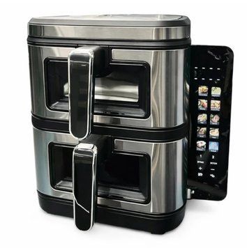 Аерогриль Rainberg RB 2331 4800W аерофрітюрниця безмасляна для приготування без олії з 2 чашами 7,5+7,5 л та сенсорним керуванням Срібляста з чорним RB 2331 фото
