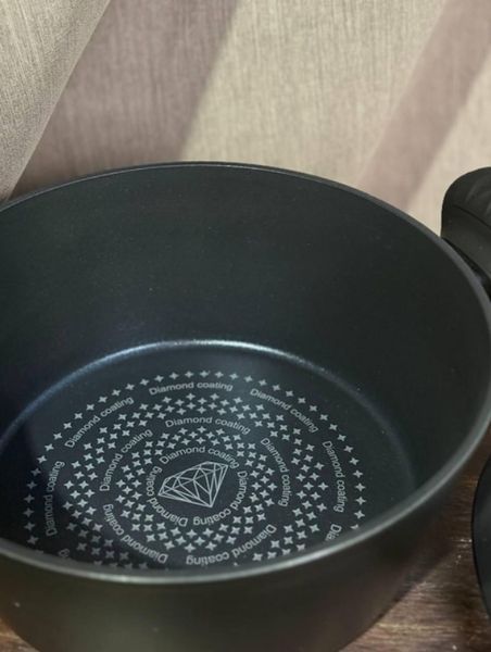 Каструля алюмінієва 1.5 л з кришкою Edenberg 18&times;8 см з діамантовим антипригарним покриттям, індукційне дно, бакелітова ручка Soft Touch (EB3483) чорна EB 3483 фото