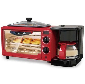 Електрична піч для випічки з кавоваркою та сковородою 3в1 Rainberg RB 2286B 3800Вт Червона з чорним RB 2286 Red фото