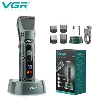 Машинка для стрижки VGR V-696 | Аккумуляторная, 10 Вт, 2500 мАч, LCD-дисплей, режим Turbo, керамические лезвия, зелёная V 696 фото